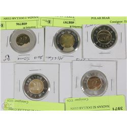 LOT OF 5 CANADIAN 2 DOLLAR COINS