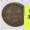 Image 1 : 1919 NEWFOUNDLAND SILVER 25 CENT COIN