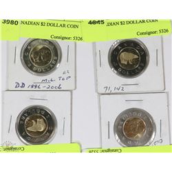 LOT OF 4 CANADIAN $2 DOLLAR COINS