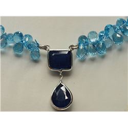 #6-14K WHITE GOLD SAPPHIRE & BLUE TOPAZ NECKLACE