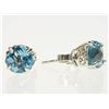 Image 2 : #17-14K WHITE GOLD BLUE TOPAZ EARRINGS
