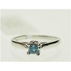#27-14K WHITE GOLD PRINCESS CUT BLUE DIAMOND AND