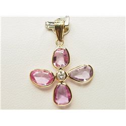 #28-14K YELLOW GOLD PINK SAPPHIRE & DIAMOND FLORAL