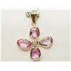 Image 1 : #28-14K YELLOW GOLD PINK SAPPHIRE & DIAMOND FLORAL