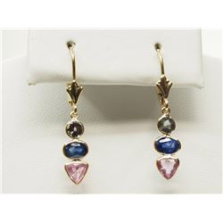 #39-14K YELLOW GOLD FANCY COLOUR SAPPHIRE EARRINGS