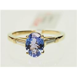 #49-14K YELLOW GOLD TANZANITE & DIAMOND RING SIZE 6.5