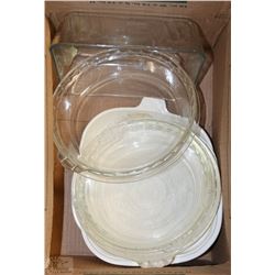 BOX OF GLASS DISHES SOME PYREX
