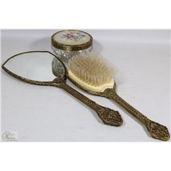 FLAT WITH VINTAGE HAIR BRUSH, MIRROR & PIN HOLDER