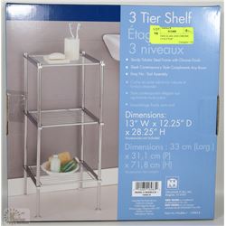 NEW 3 TIER GLASS AND CHROME SHELF 13"X12"X28"