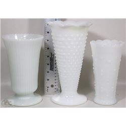 THREE MILKGLASS VASES