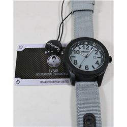 NEW INFANTRY MEN'S BLACK SPORTS WATCH/GREY STRAP