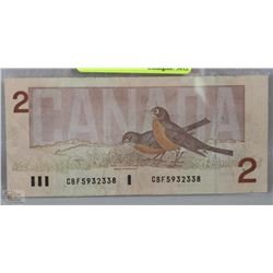 1986  ROBIN  $2 DOLLAR  BANK NOTE