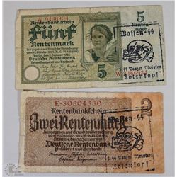 NAZI BANK NOTES STAMPED 3RD SS TOTENKOPF