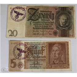 NAZI BANK NOTES STAMPED 1ST SS DIVISION ADOLF