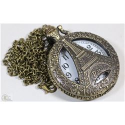 NEW DELUXE EIFFEL TOWER POCKET WATCH WITH CHAIN