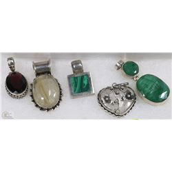 BOX WITH ASSORTED STERLING SILVER GEMMED PENDANTS