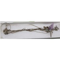 BOX WITH ASSORTED STERLING SILVER NECKLACES SOME