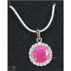 #14-RED RUBY &CZ.925 SOLID SILVER PENDANT