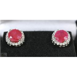 #13-RED RUBY,&CZ.925 SOLID SILVER EARRINGS