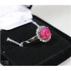 #15-RED RUBY&CZ .925 SOLID SILVER RING