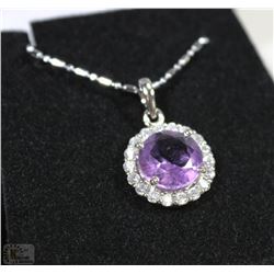 #17-NATURAL AMETHYST&CZ .925 SOLID SILVER PENDANT