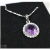 Image 1 : #17-NATURAL AMETHYST&CZ .925 SOLID SILVER PENDANT