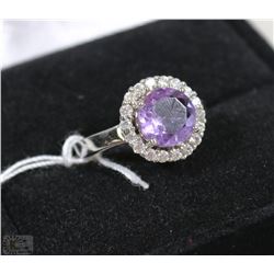 #18-NATURAL AMETHYST &CZ.925 SOLID SILVER RING