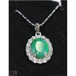 #11-GREEN EMERALD &CZ .925 SOLID SILVER PENDANT