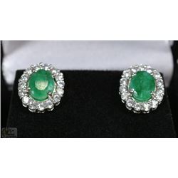 #10-GREEN EMERALD &CZ .925 SOLID SILVER EARRINGS