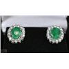 Image 1 : #10-GREEN EMERALD &CZ .925 SOLID SILVER EARRINGS