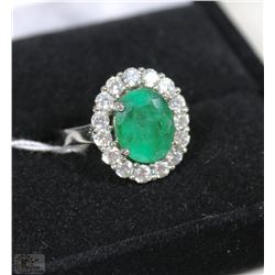 #12-GREEN EMERALD &CZ.925 SOLID SILVER RING