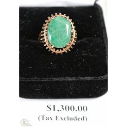 14K YELLOW GOLD NATURAL EMERALD RING WITH COA
