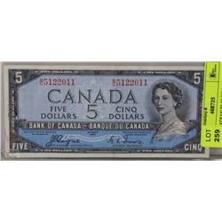 1954 CANADIAN $5.00 BILL DEVILS FACE