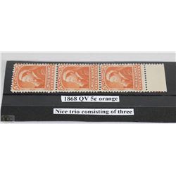 RARE MINT STRIP OF THREE 1868 QUEEN VICTORIA BILL