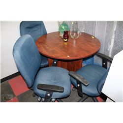 LUNCH ROOM TABLE WITH 3 OFFICE CHAIRS