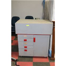 WOOD TOOL BOX ON WHEELS WITH MEGA ROCK COLLECTION