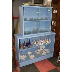 LIGHT BLUE WOOD 2 PIECE DISPLAY CABINET