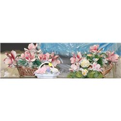 4PCS ESTATE FLORAL CERAMIC ART BASKETS