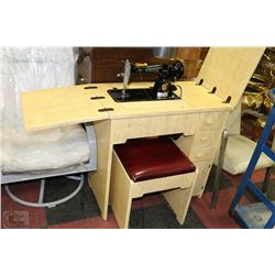 ESTATE VINTAGE SEWING MACHINE WITH CABINET & STOOL