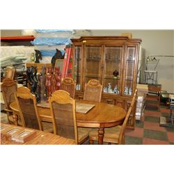 WOOD CARVED BUFFET WITH HUTCH 6 WICKERBACK CHAIRS