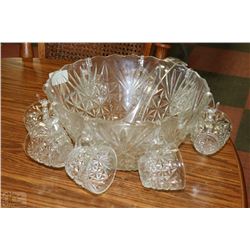 ESTATE CUT GLASS PUNCH BOWL SET