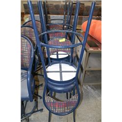 SET OF 6 BLUE METAL BAR STOOLS