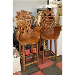 SET OF TWO CARVED ANTIQUE HIGH BACK BAR CHAIRS