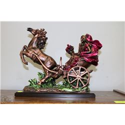 13" VINTAGE HORSE AND CARRIAGE SCULPTURE