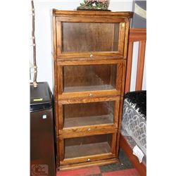 4 SHELF WOODEN AND GLASS BOOKCASE 25"X13"X60"H