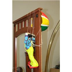 PAPER MACHE FLYING CLOWN WITH PARACHUTE SIGNED