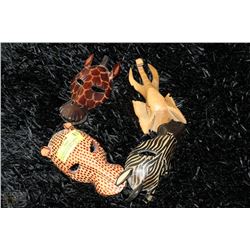 4PC AFRICAN ANIMAL CARVED MASK WALL PLAQUE 31"H