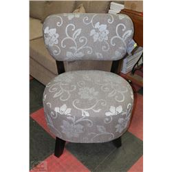 GREY FABRIC FLORAL ACCENT CHAIR