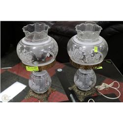 PAIR OF ESTATE FLORAL GLASS HURRICANE STYLE