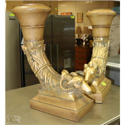 SET OF 2 RAM HORN CANDLE HOLDERS